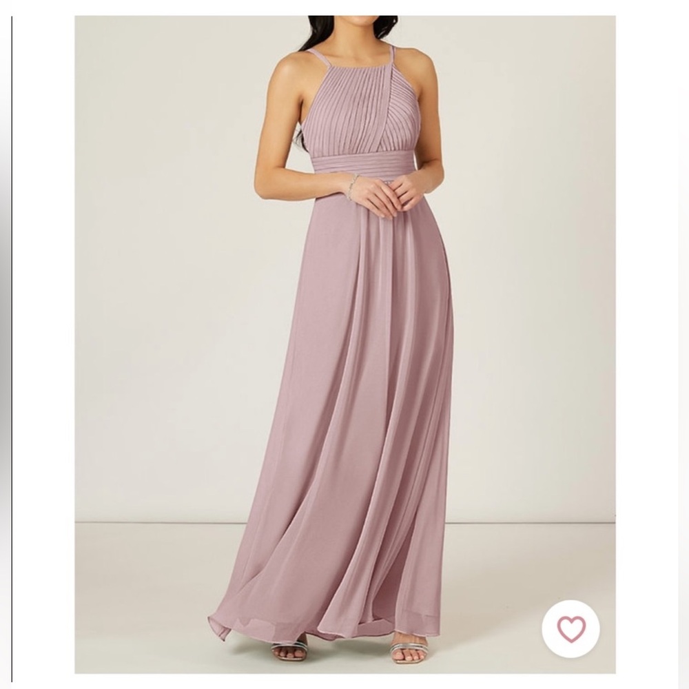 Azazie Gaia Chiffon Pleated Halter Maxi Evening Romantic Dress Vintage Mauve A4